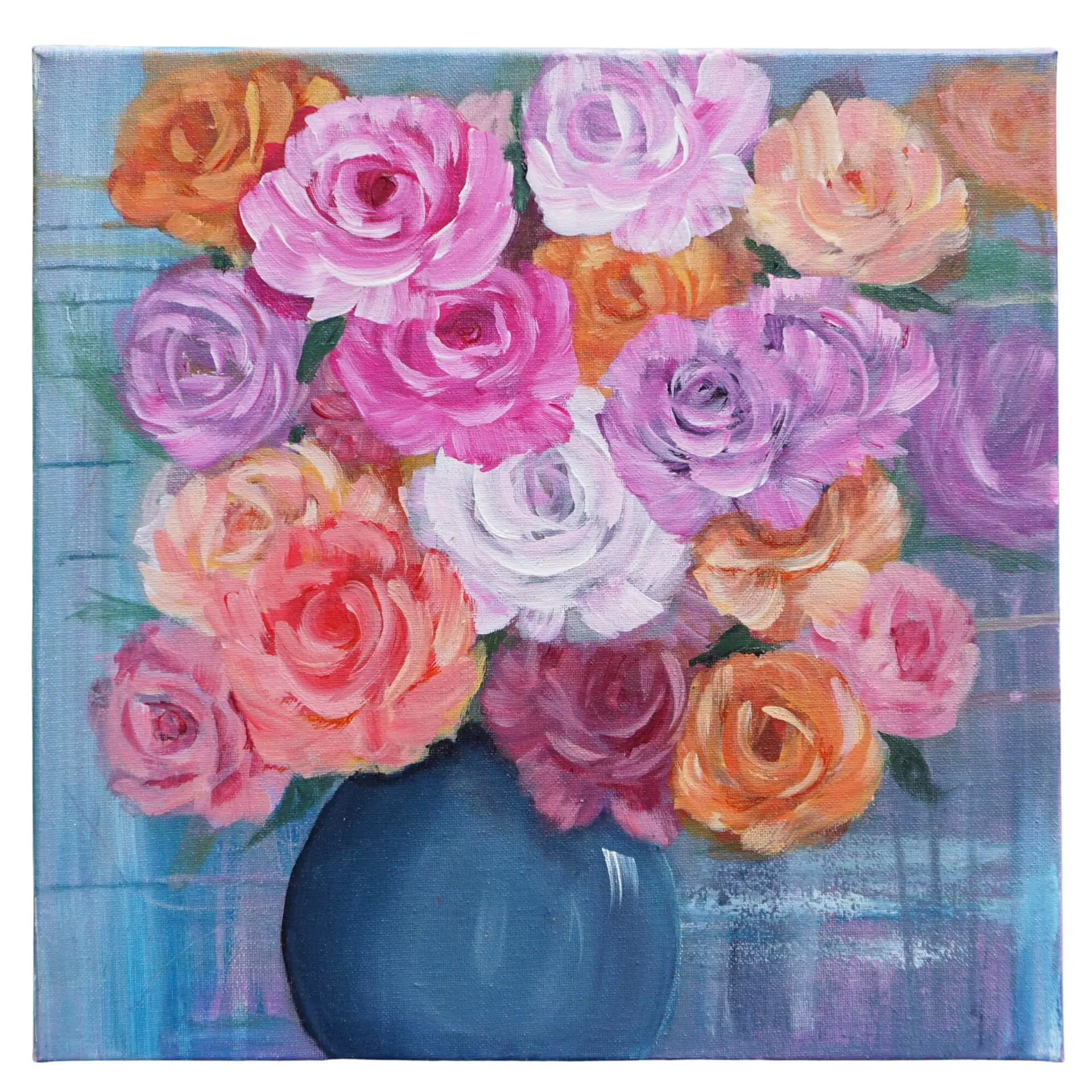 Roses in a Blue Vase - Acrylic Painting