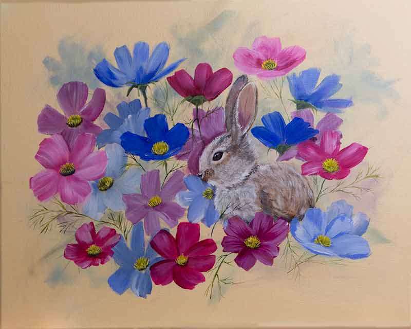 Original acrylic art cosmos bunny