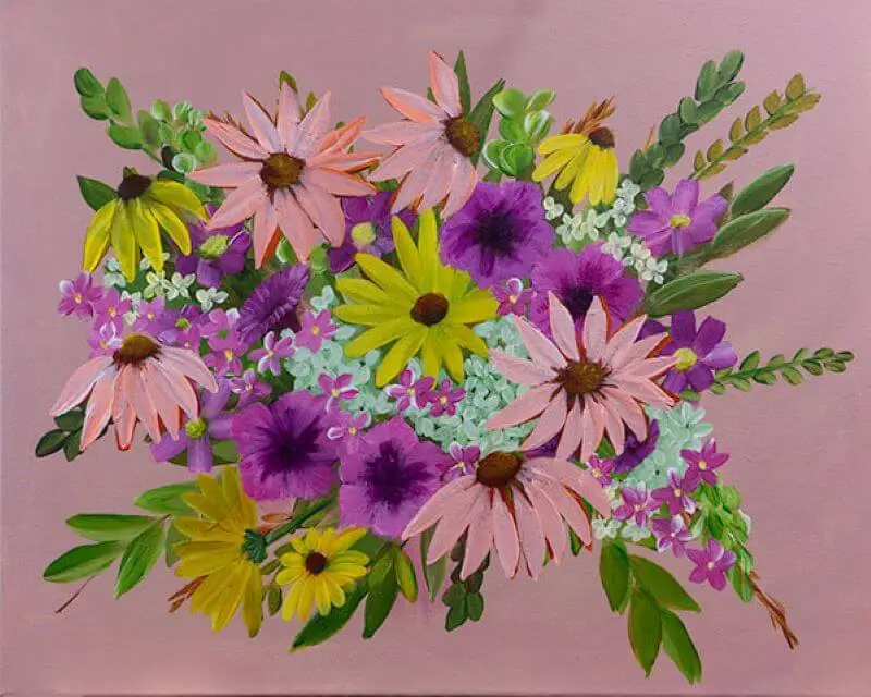 floral bouquet peach purple original art