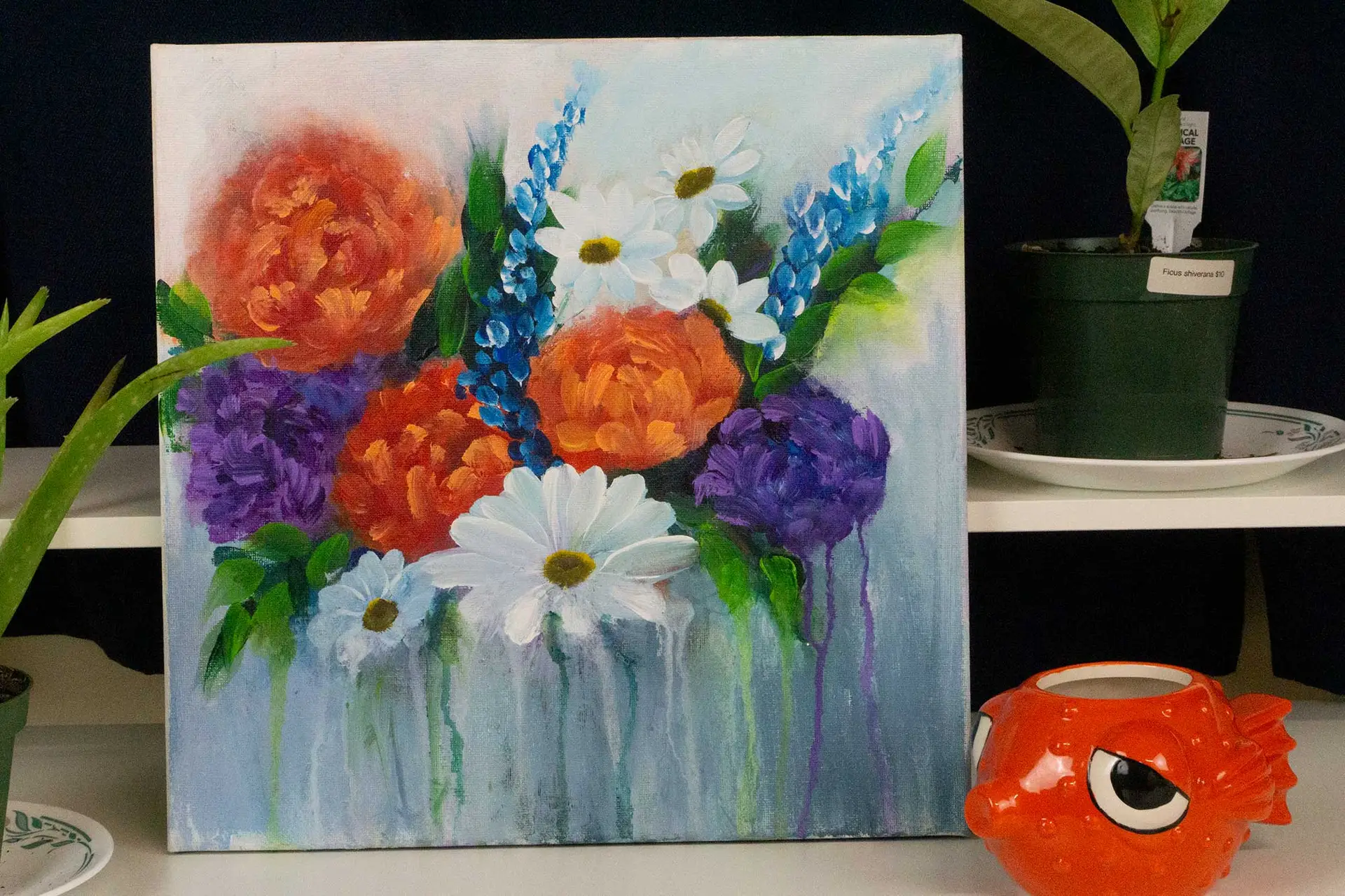 Orange Dream 2 Original Art orange dream daisies orange and purple flowers