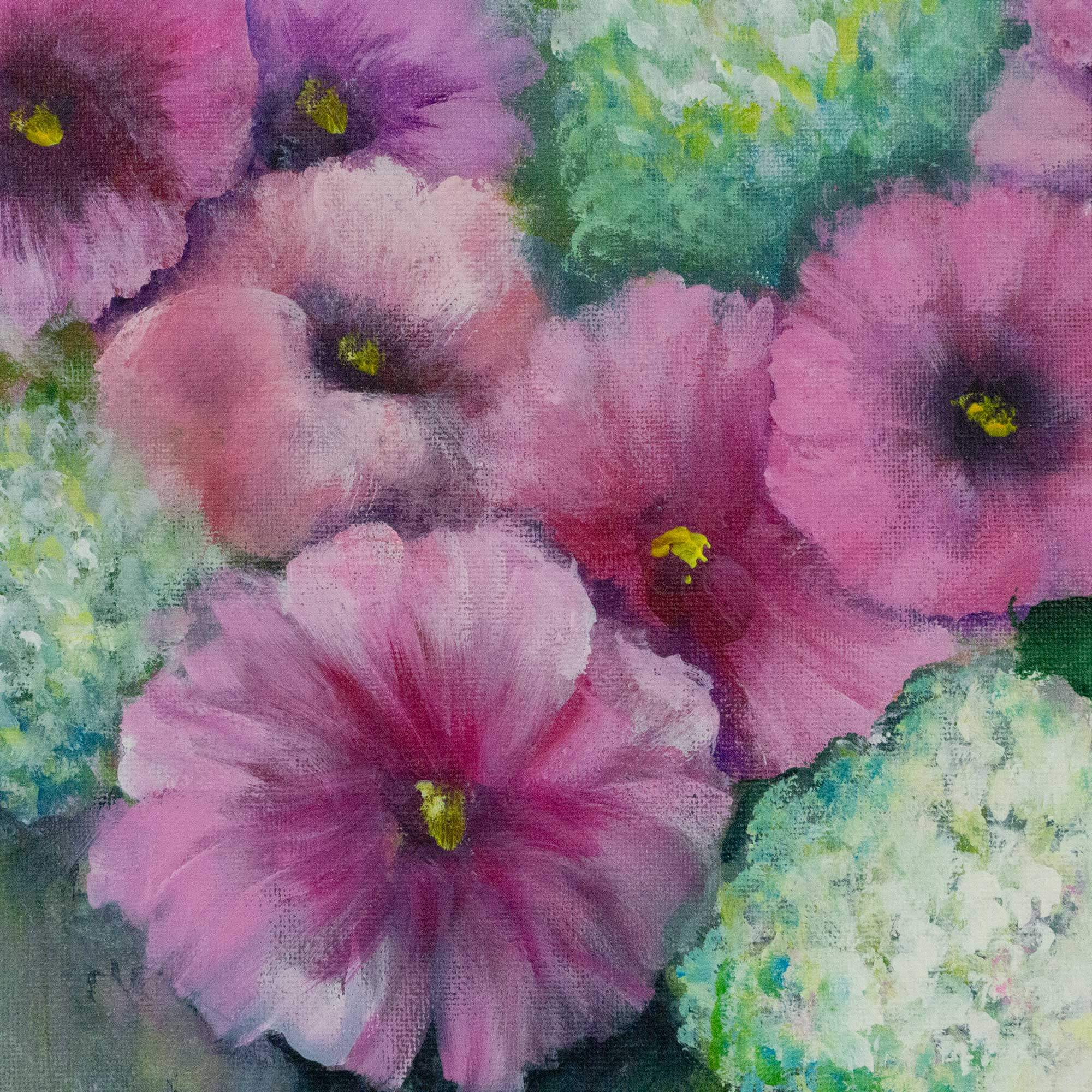 Hollyhock Blooms hydrangeas original art