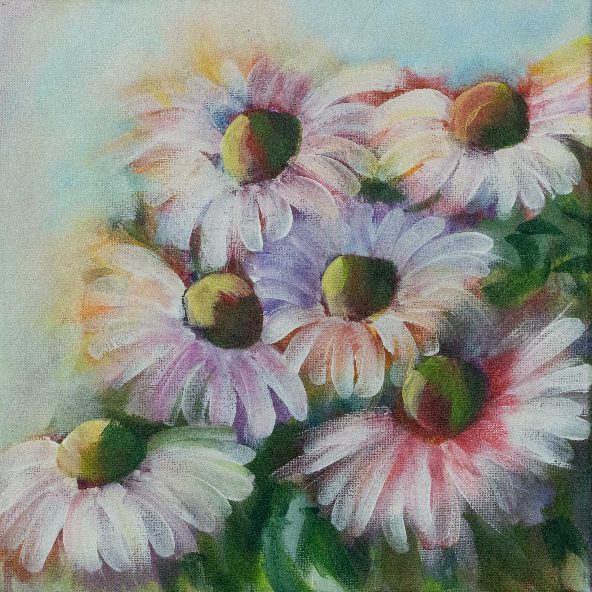 one of a kind original floral painting dancing daisies