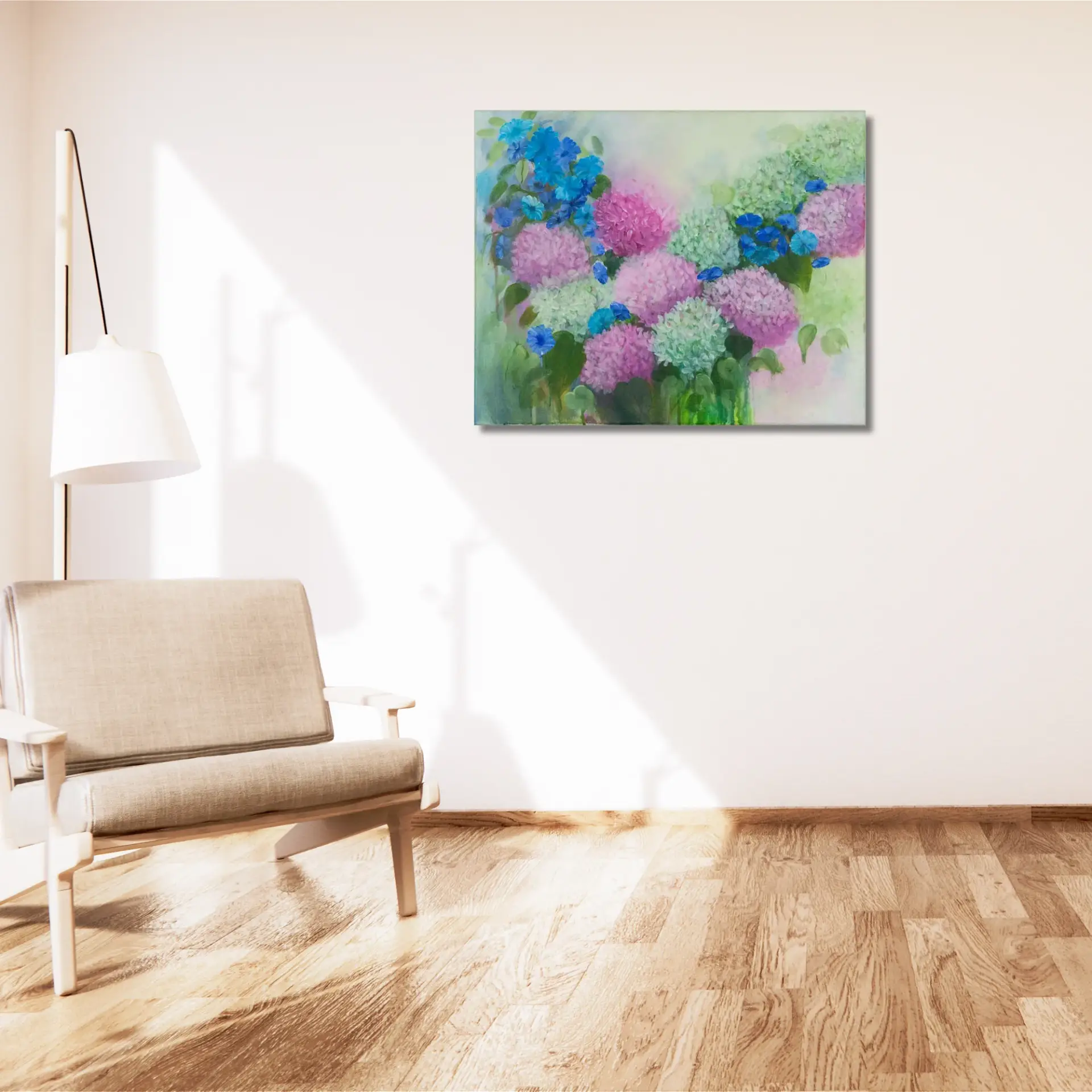 Pink hydrangea2 Morning Glories & Hydrangeas - Soft floral painting